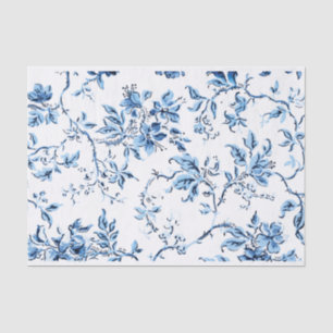Papier Mousseline Elegant Delft Blue et White Floral