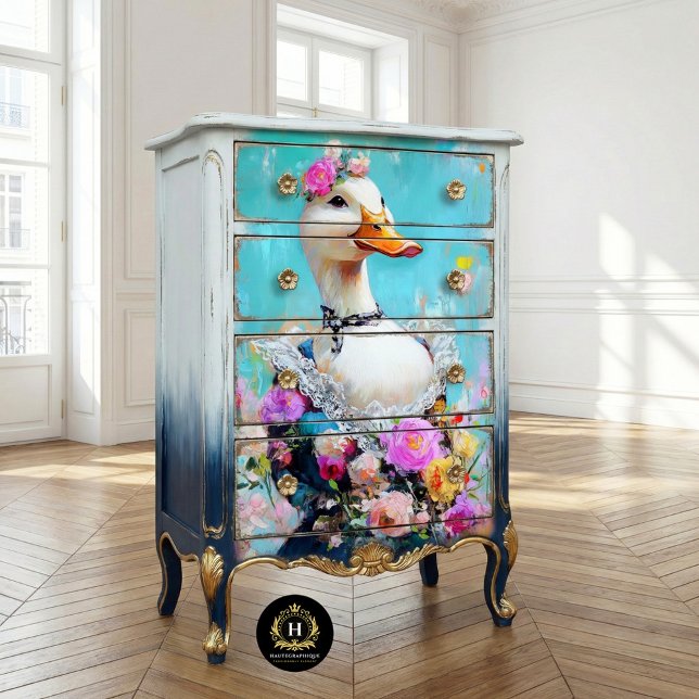 Papier Mousseline Élégant Duck Floral Whimsical Decoupage (Créateur téléchargé)