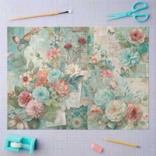 Papier Mousseline Elégant Ephemera Cottagecore Floral Collage