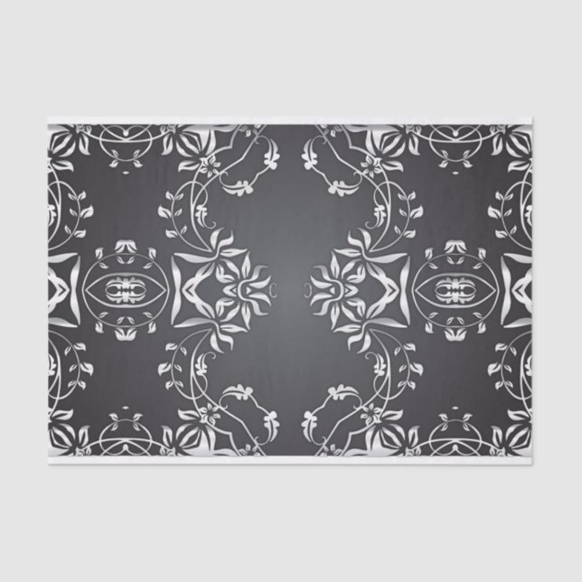 Papier Mousseline Elégant Fancy Noir Et Argent Baroque Ornate (Recto)