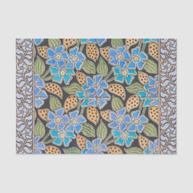 Papier Mousseline Élégant Fleur Bleu Périwinkle Floral Classic (Recto)