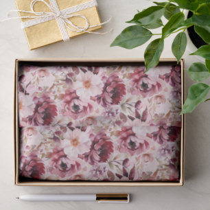 Papier Mousseline Élégant floral burgundy rose