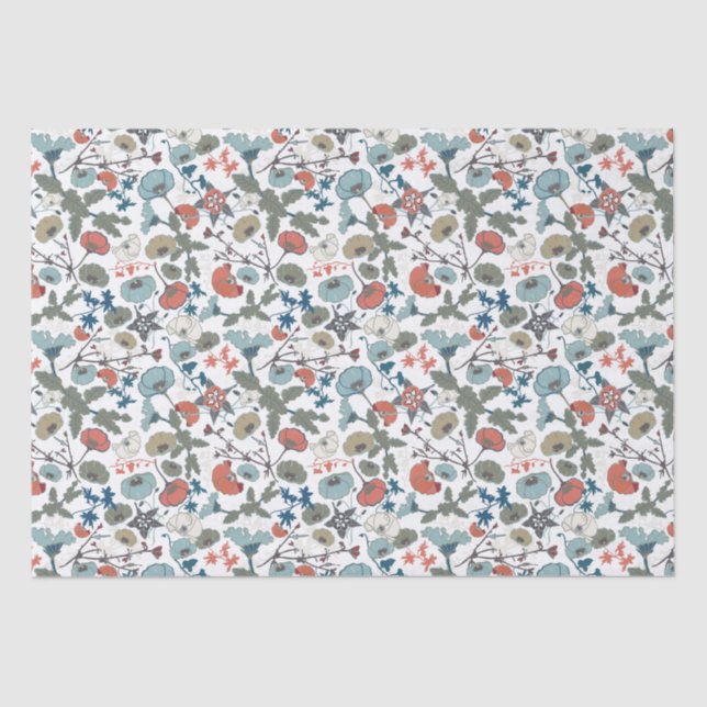 Papier Mousseline Élégant floral Joyeux bleu orange vert (Recto)