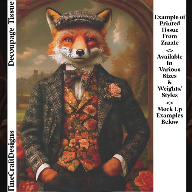 Papier Mousseline Elegant Fox Gentleman Portrait EW5ZZ Decoupage (Créateur téléchargé)