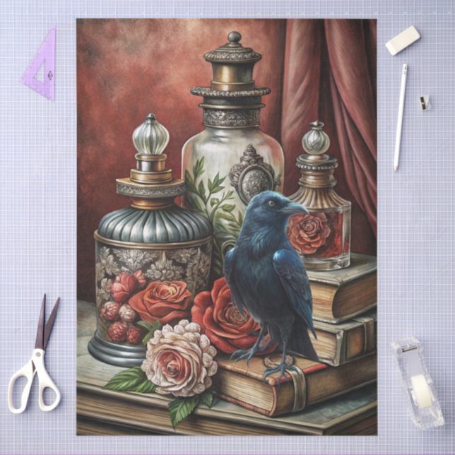 Papier Mousseline  Elegant Gothic Floral & Raven Furniture Decoupage (Artisanat)