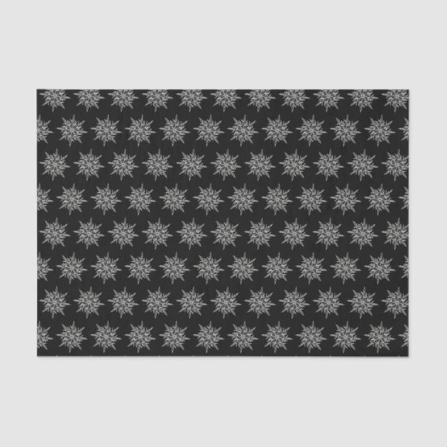 Papier Mousseline Elegant Ice Crystals Pattern on Black (Recto)