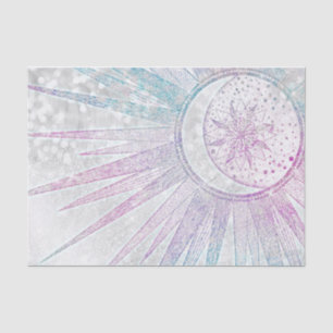 Papier Mousseline Elegant Iridescent Sun Moon Mandala Silver Design