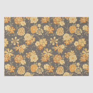 Papier Mousseline Elégant Jaune Orange Fleurs Sur Brown