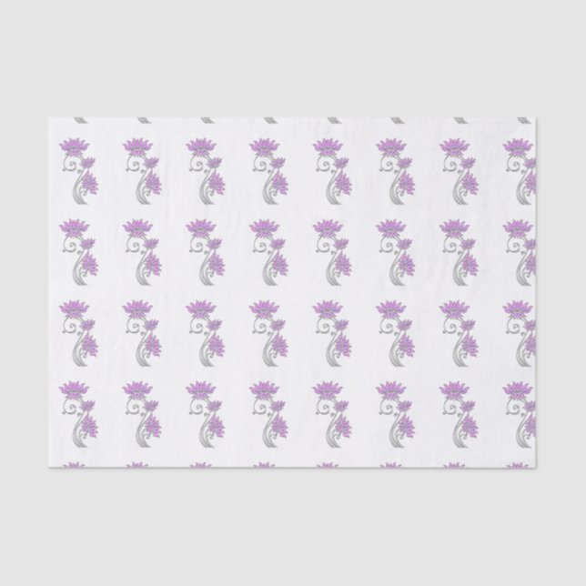 Papier Mousseline Élégant Joyau Floral Purple & Argent (Recto)