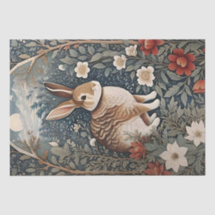 Papier Mousseline Elégant lapin encadré de fleurs et de Feuilles