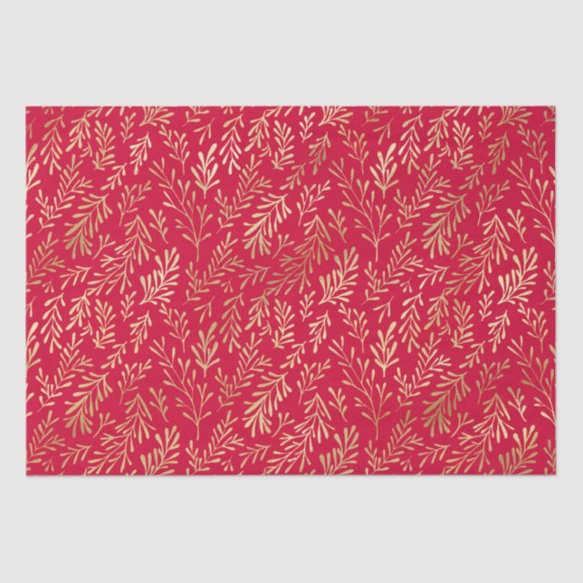 Papier Mousseline Elégant Luxe Rouge Leaf Motif Noël (Recto)