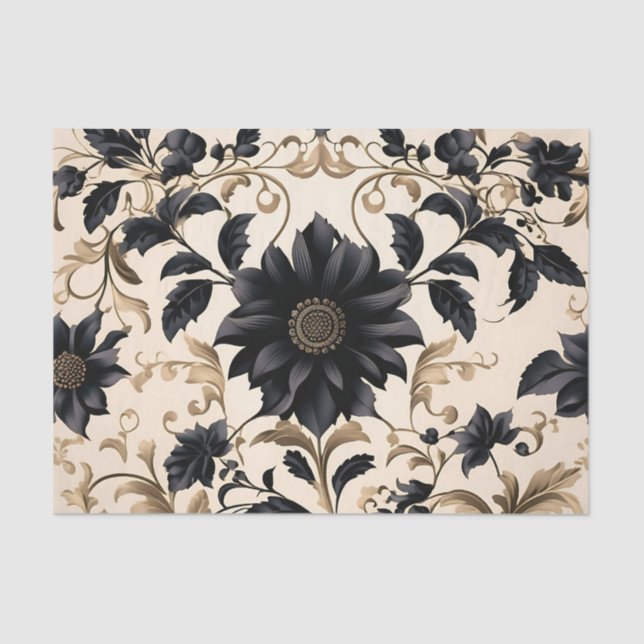 Papier Mousseline Élégant modèle floral noir (Recto)
