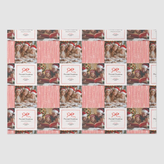 Papier Mousseline Elégant moderne traditionnel arc rouge photo Noël (Recto)