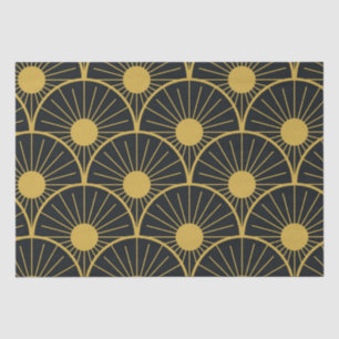 Papier Mousseline Elégant Motif Art Déco Gold Sun sur Noir