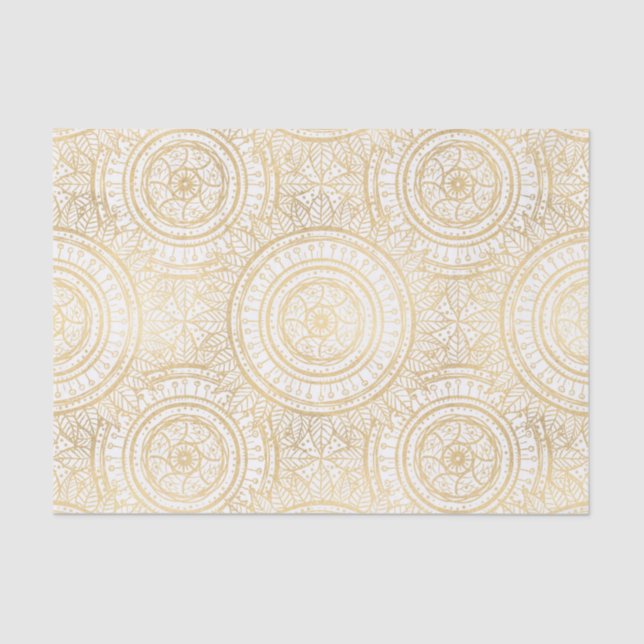 Papier Mousseline Élégant Motif blanc de tournesol Mandala Gold (Recto)