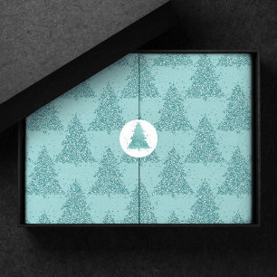 Papier Mousseline Élégant Motif d'arbre   Luxe Aqua Mint Christmas