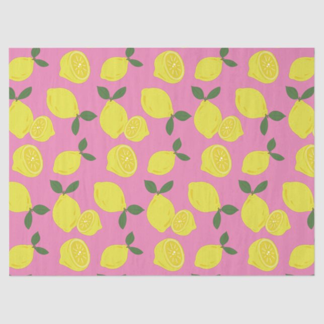 Papier Mousseline Élégant Motif de citron rose et jaune (Recto)