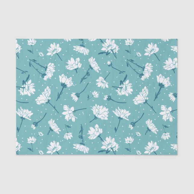 Papier Mousseline Élégant motif floral - Botanique Turquoise et blan (Recto)