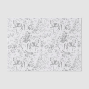 Papier Mousseline Élégant motif floral de cheval gris vintage