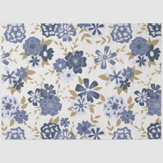 Papier Mousseline Élégant motif floral de la vigne bleue (Recto)