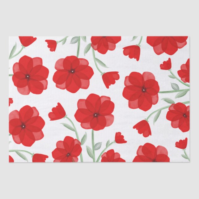 Papier Mousseline Elégant motif floral de pavot rouge Aquarelle (Recto)