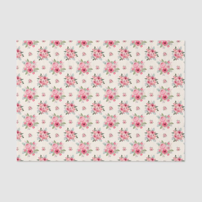 Papier Mousseline Élégant Motif Floral Rose Et Rose Blanc (Recto)