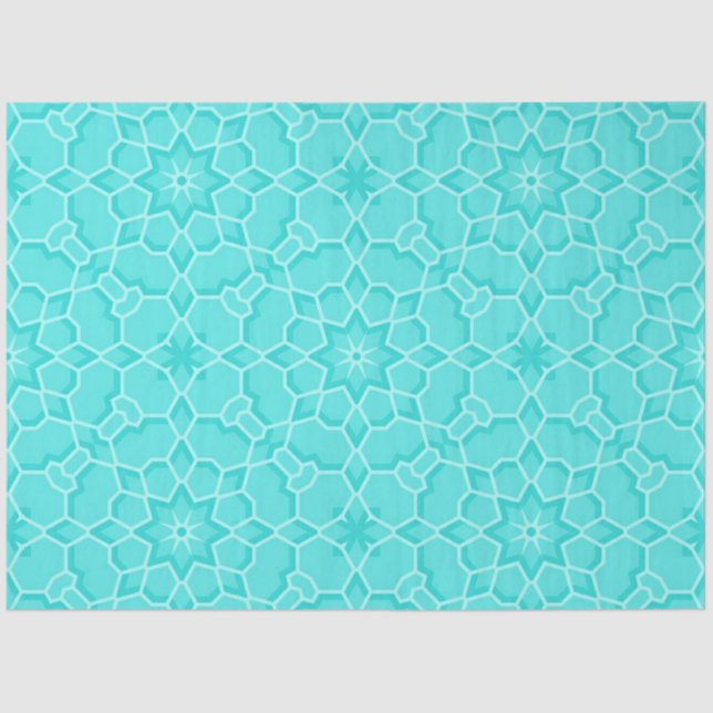 Papier Mousseline Élégant Motif géométrique en mosaïque turquoise cl (Recto)