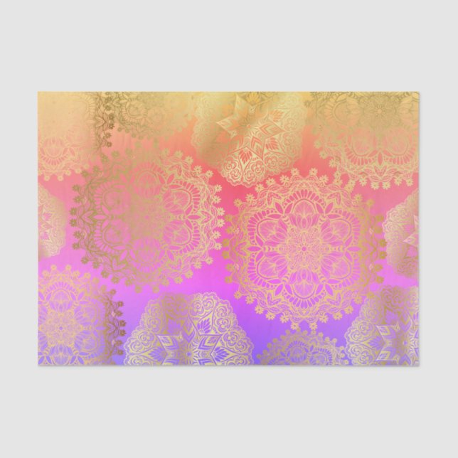 Papier Mousseline Élégant Motif Mandala Gold Et Rainbow (Recto)