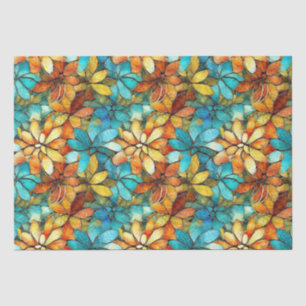 Papier Mousseline Élégant motif mosaïque de fleurs vertes et jaunes