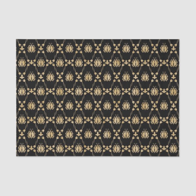 Papier Mousseline Élégant Motif Vintage Black Gold (Recto)
