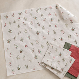 Papier Mousseline Élégant Noël Baies de houx rouges