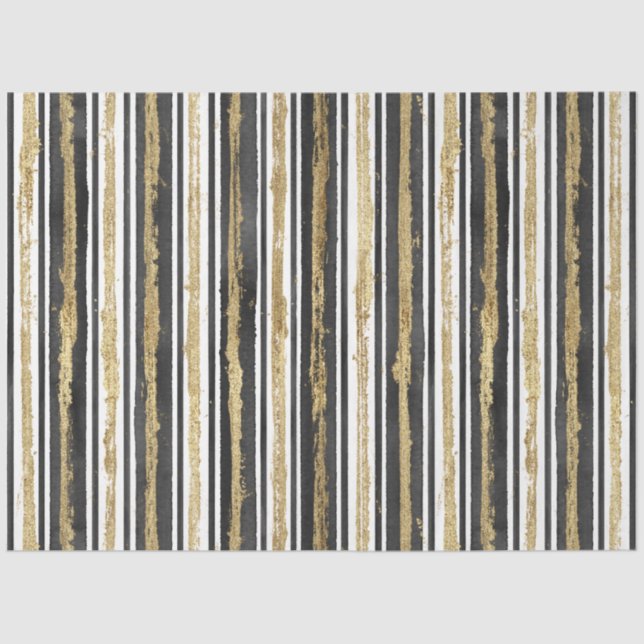 Papier Mousseline Elégant noir blanc Faux Gold Stripes Luxe (Recto)