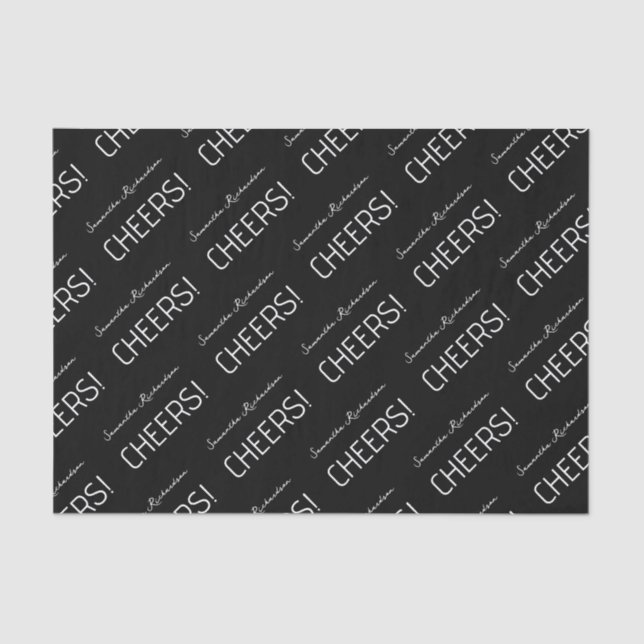 Papier Mousseline Élégant noir blanc Nom de script (Recto)