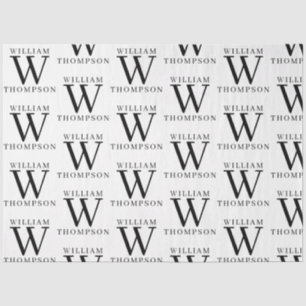Papier Mousseline Élégant Noir & Blanc Nom Monogramme