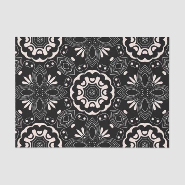 Papier Mousseline Elégant noir et blanc baroque Motif arabesque (Recto)
