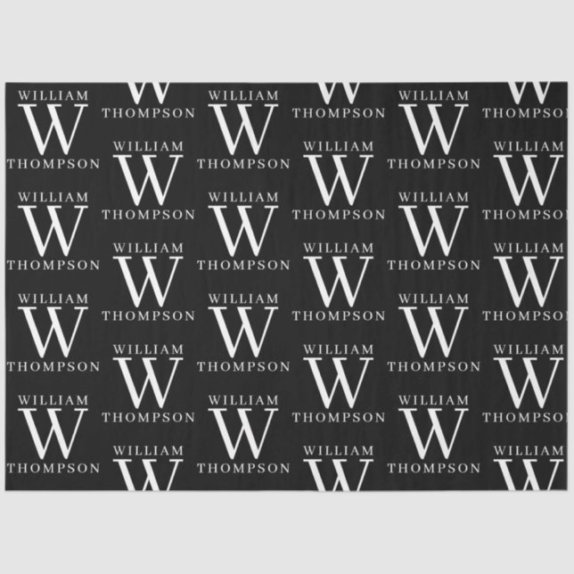 Papier Mousseline Élégant noir et blanc Nom monogramme initial (Recto)