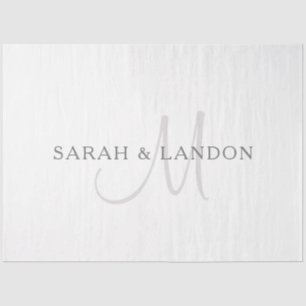 Papier Mousseline Élégant nom de famille Monogramme   Blanc et gris