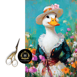 Papier Mousseline Élégant Oie au Chapeau Floral Découpage