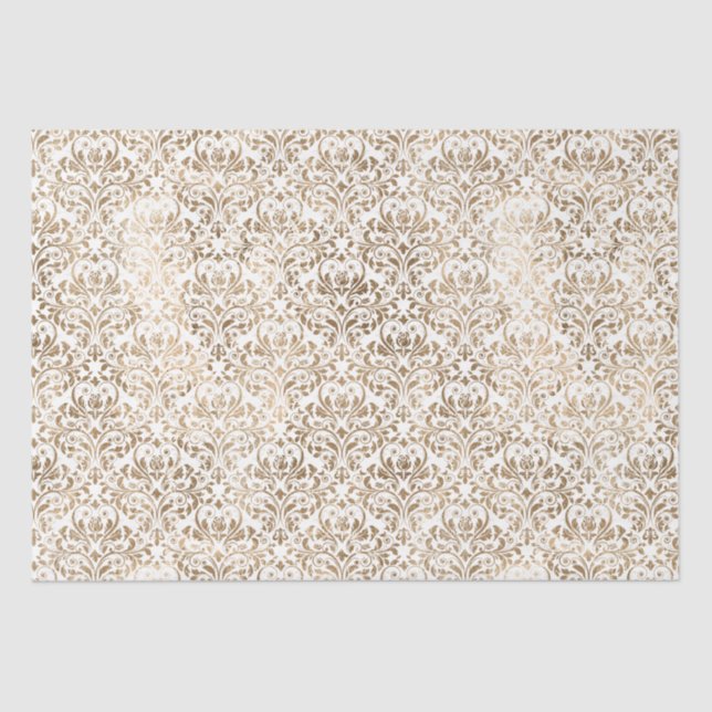 Papier Mousseline Elégant or blanc Chic Damask (Recto)