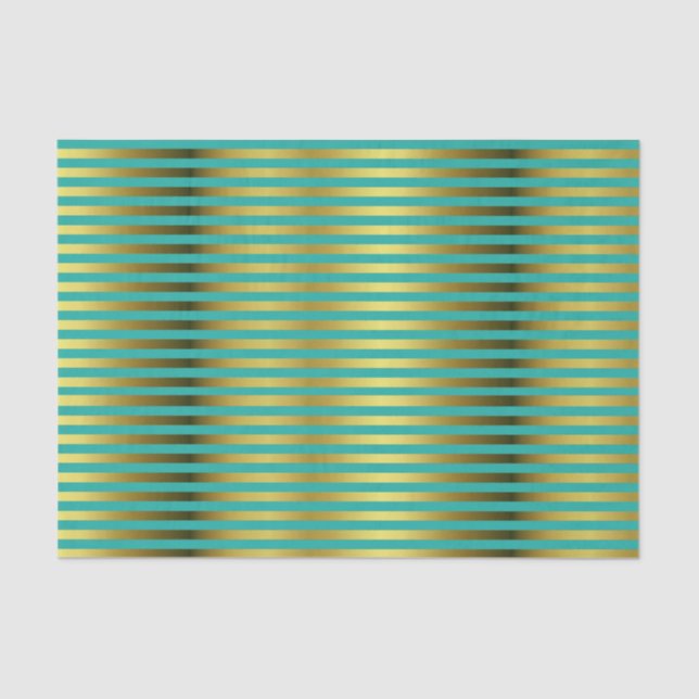 Papier Mousseline Elégant or et Aqua papier tissu rayé (Recto)