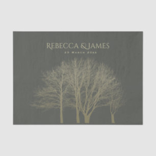 PAPIER MOUSSELINE ÉLÉGANT OR GRIS AUTOMNE ARBRES MONOGRAMME