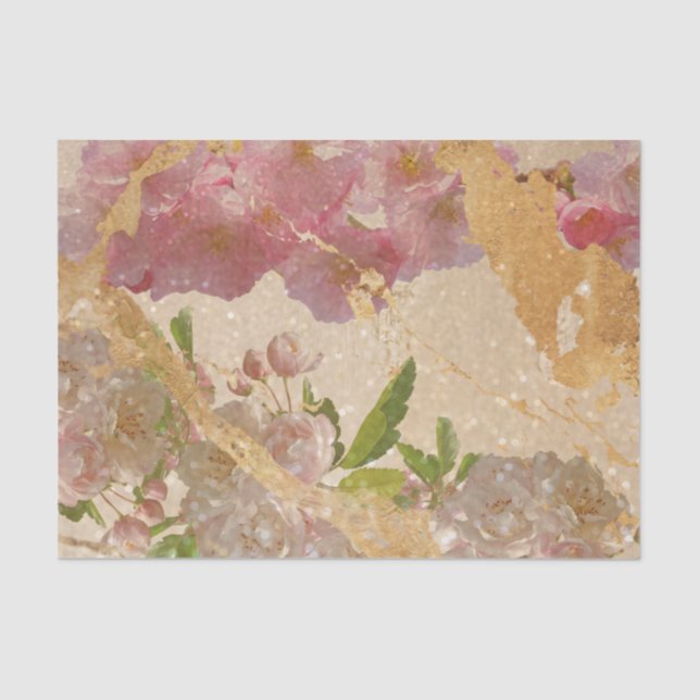 Papier Mousseline Élégant or Shimmer Floral Decoupage (Recto)