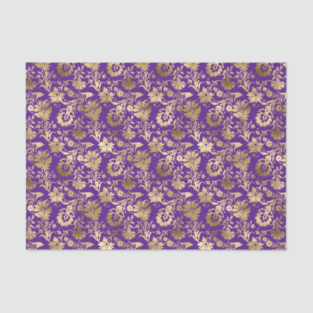 Papier Mousseline Élégant or violet floral  (Recto)