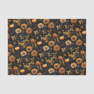 Papier Mousseline Élégant Orange Black Fall Floral