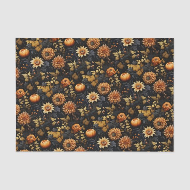 Papier Mousseline Élégant Orange Black Fall Floral (Recto)