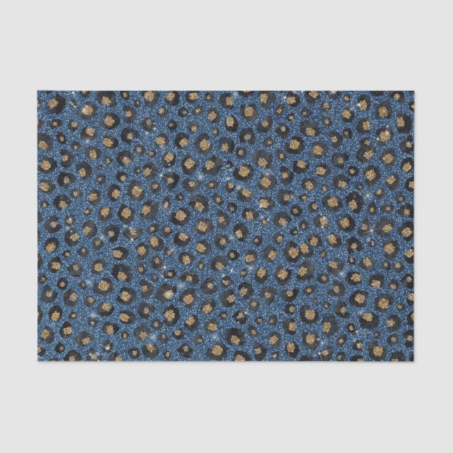 Papier Mousseline Élégant Parties scintillant Bleu Empreinte de léop (Recto)