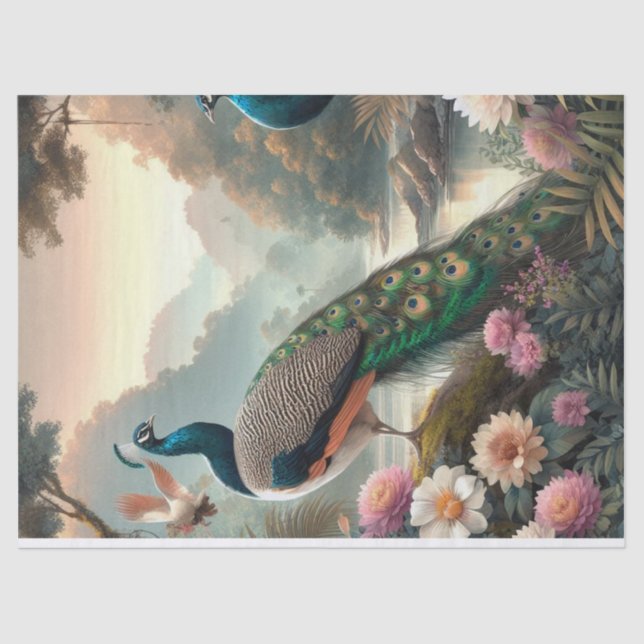 Papier Mousseline Élégant Peacock Floral Decoupage papier de papier  (Recto)