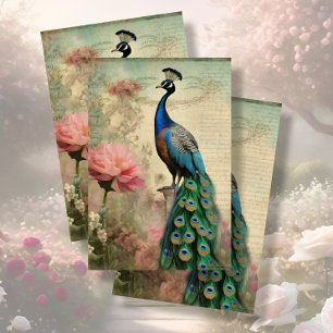 Papier Mousseline Elégant Peacock Floral Ephemera Découpage