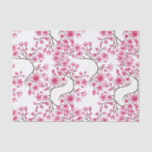 Papier Mousseline Elegant Pink Cherry Blossom Floral Watercolor