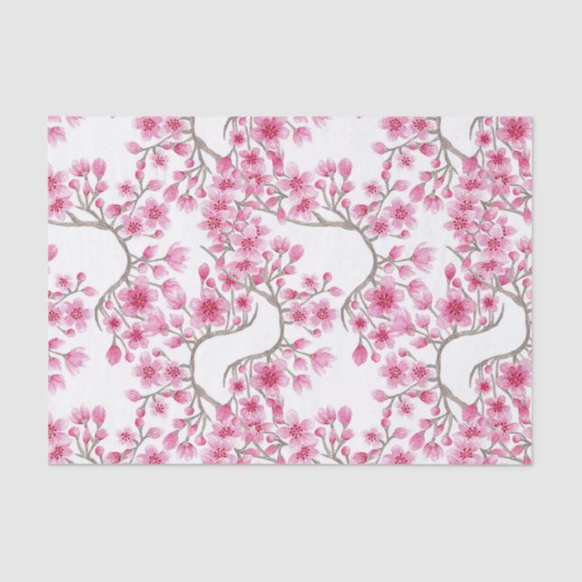 Papier Mousseline Elegant Pink Cherry Blossom Floral Watercolor (Recto)